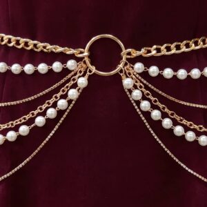 حزام خصر حريمي معدني باللؤلؤ والتعليقات / Women’s Metal Pearl-Effect Waist Chain Belt