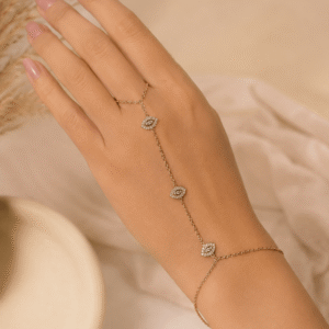 هاند تشين ذهبي بفصوص عين / Gold Evil Eye Hand Chain Bracelet