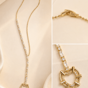 سلسلة قلب ذهبية مرصعة بالفصوص / Gold Heart Pendant Necklace