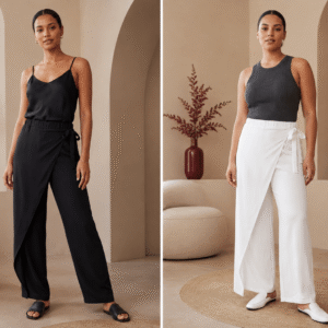 بنطلون واسع بلفّة أمامية ورباط جانبي / Wrap-Front Wide-Leg Pants